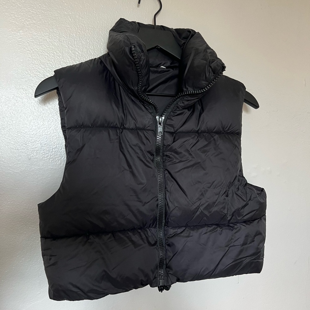 Black Puffer Vest Zip Up Cropped Vest Puffer Vest Jacket XS